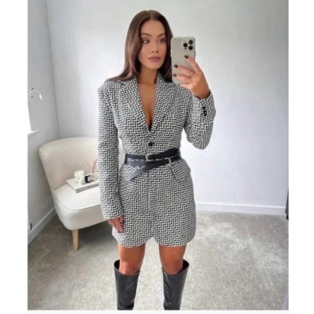 ZARA BLOGGER FAVORITE STRUCTURED BLAZER DRESS BLACK / WHITE - Picture 5 of 14